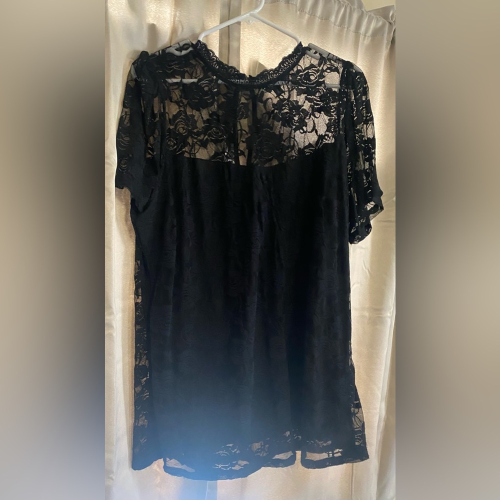 Torrid black lace blouse. Short sleeve high neck. Size 2 (14).